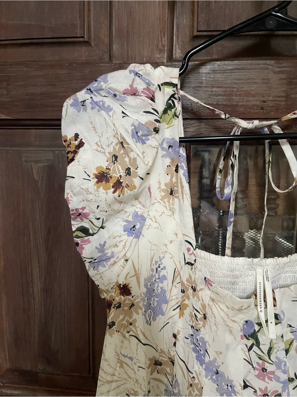 Anthropologie Floral Tiered Puff-Sleeve Midi Dress - White Size S - Picture 10 of 12